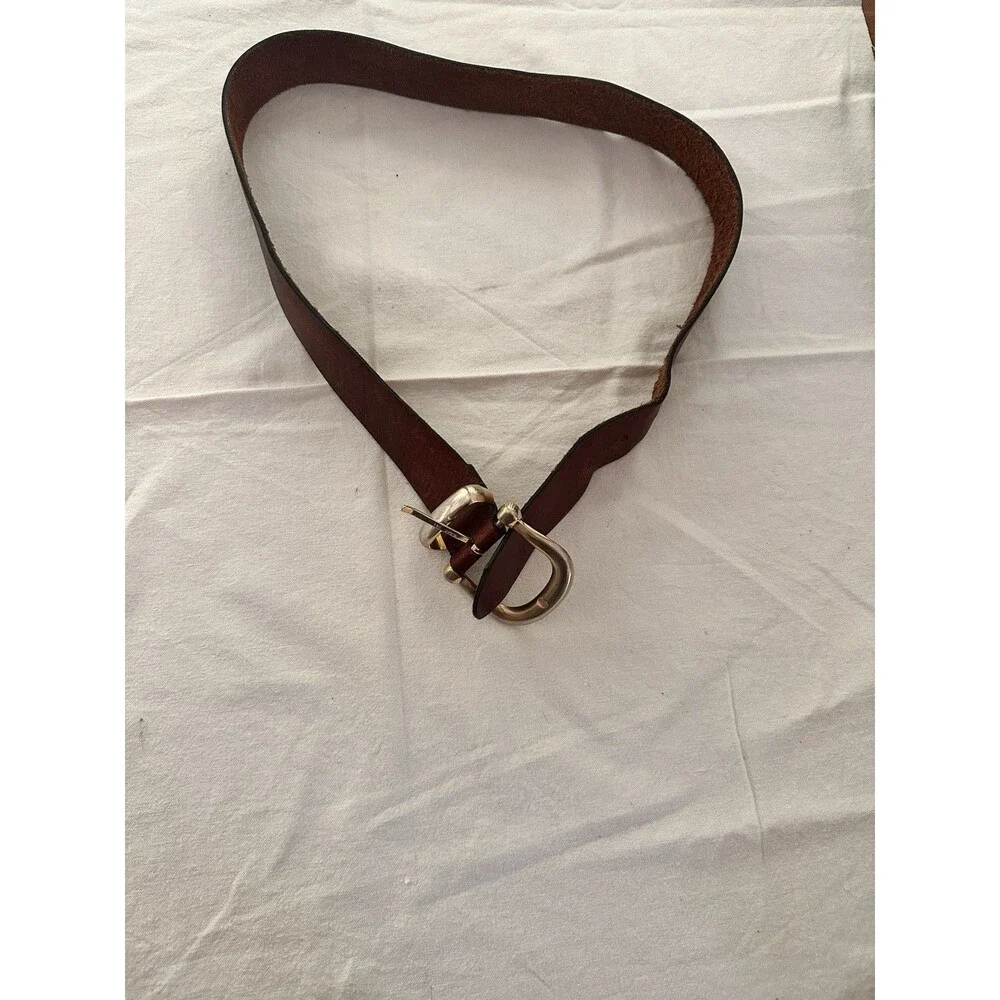 Vintage Full Grain Leather Men’s Belt Solid Brass Buckle Sz L Made In Argentina